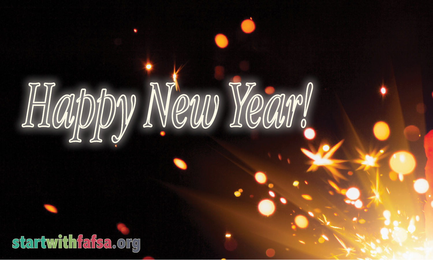 Image of sparkly light and the phrase "Happy New Year!"